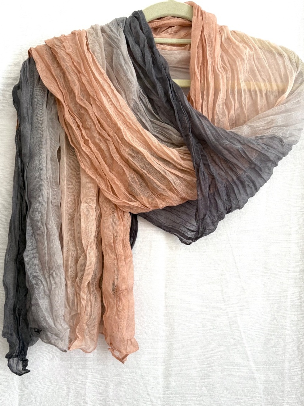 Wrinkle Gray Beige Cotton Scarf, Large Summer Shawl, Soft Wrap, Accessories